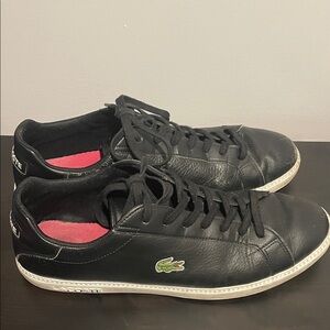 Lacoste Men's Black Leather Sneakers with Green Logo